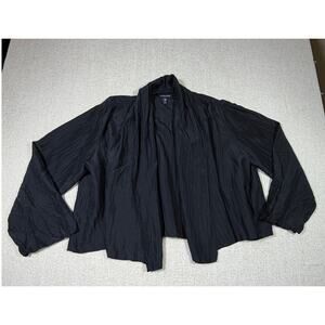 Eileen Fisher Women M Black 100% Silk Lng Sleeve Open Front Shrug Cardigan Layer